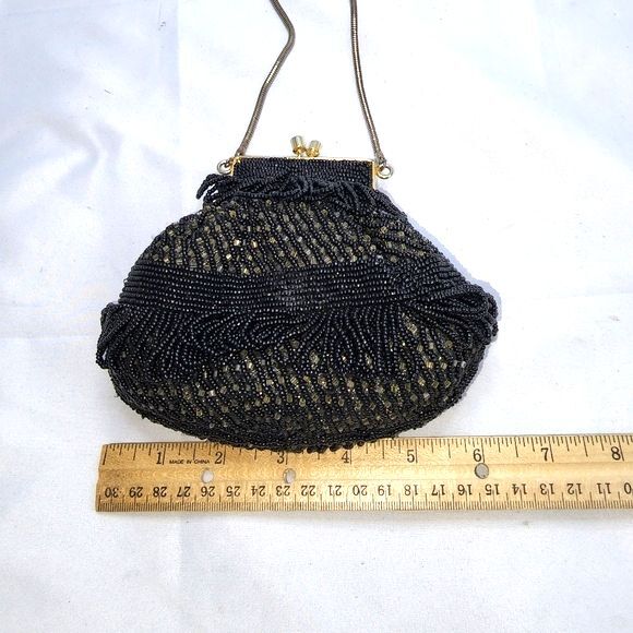 Vintage Carolyne Barton Night Black Beaded Small Evening Bag, 6"X5"X2" - Picture 9 of 9
